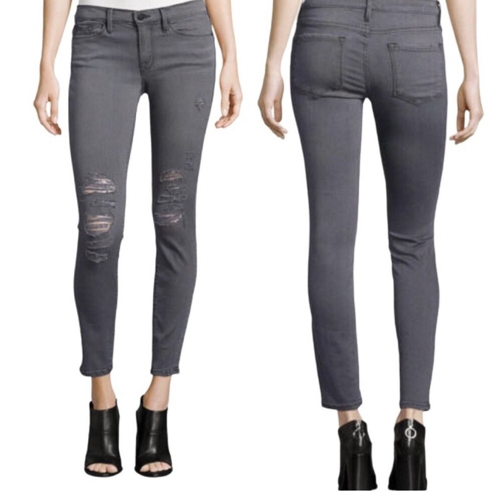 Frame Denim Women's Skinny Distressed Charcoal/Grey Jeans
